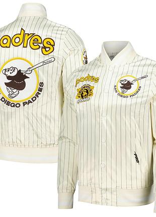 Мужская куртка san diego padres pro standard cream cooperstown collection в полоску, в стиле ретро, ​​классическая, из атласа, на кнопках.