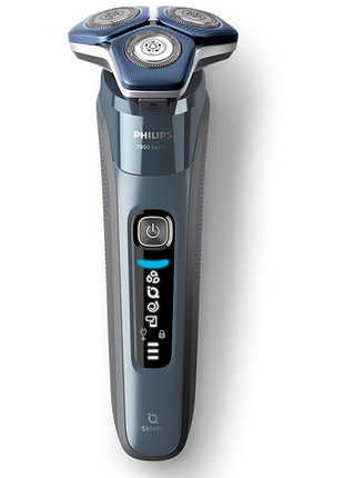 Бритва електр. philips роторная series 7000, 9вт, бритв.головок-3, li-ion, сухой.+влаж., триммер, чехол, bt., серо-синий