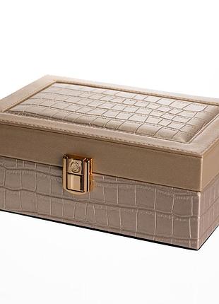 Шкатулка для украшений из эко кожи 10 отделений с зеркалом 20×14×8 см золотистый hp-5-19gold