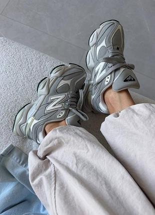 Женские кроссовки new balance 9060 light grey white leather/smb+ 🔗