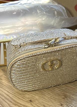 Косметичка жіноча christian dior limited edition золотиста з блискітками клатч диор
