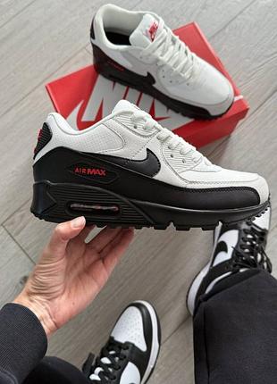 Мужские кроссовки nike air max 90"white black university red” / smb+ 🔗