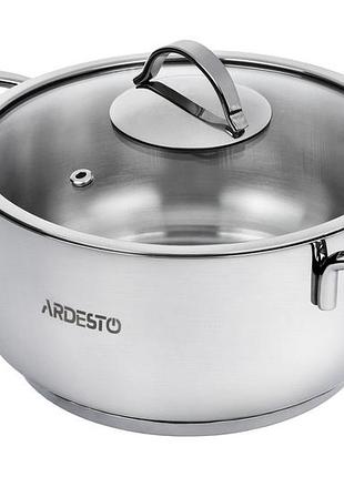 Кастрюля ardesto black mars, стеклянная крышка, 4.3 л, нержавеющая сталь