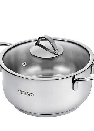 Кастрюля ardesto black mars, стеклянная крышка, 1.8 л, нержавеющая сталь