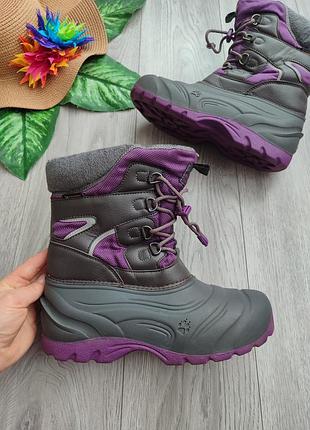 Сапоги jack wolfskin резиновые сапоги серого цвета с фиолетовыми текстильными вставками и фирменным логотипом-лапкой на резиновой галоше размер 37