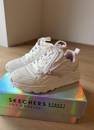 Кросівки для дівчаток skechers білі, розмір 30, устілка 19 см, штучна шкіра