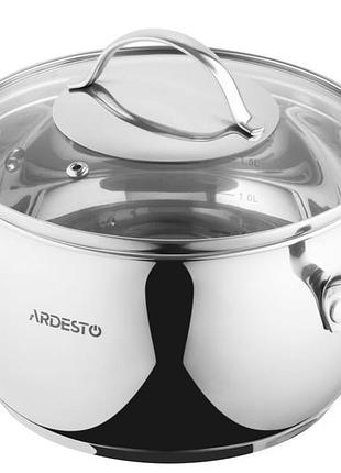 Кастрюля ardesto gemini liguria, стеклянная крышка, 3.0 л, нержавеющая сталь