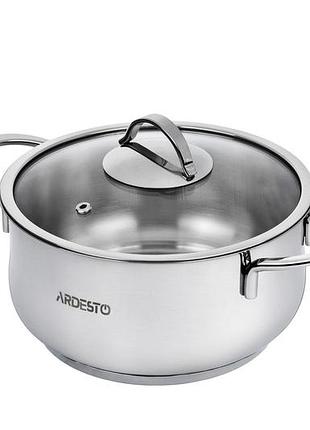 Кастрюля ardesto black mars, стеклянная крышка, 2.3 л, нержавеющая сталь