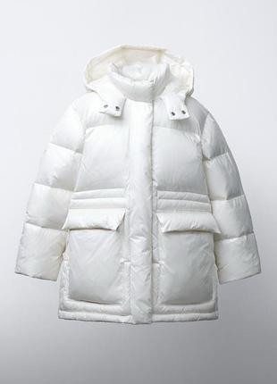 Пуховик для дівчинки zara білий 140, 148, 156 см