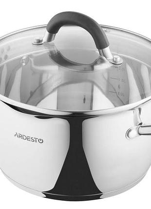 Кастрюля ardesto gemini livorno со сливом, стеклянная крышка, 3.2 л, нержавеющая сталь
