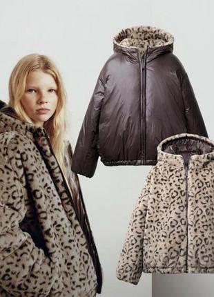 Куртка для дівчинки zara двостороння леопардова 140 см