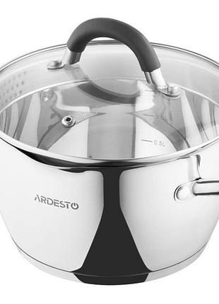 Кастрюля ardesto gemini livorno со сливом, стеклянная крышка, 2.3 л, нержавеющая сталь