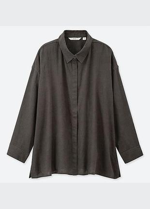 Жіноча сорочка uniqlo з домішкою льону, 3/4 рукав, сіра