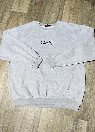 Мужской серый свитшот boohoo man , размер l-xl .