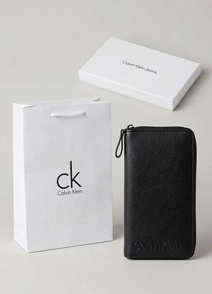 Портмоне calvin klein, мужской кожаный кошелек, кошелек на подарок, мужской клатч, портмоне на молнии