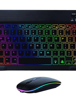 Беспроводная bluetooth клавиатура с мышкой на аккумуляторе ультратонкая с rgb подсветкой украинская раскладка портативный