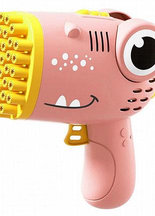 Пистолет для мыльных пузырей dinosaur bubble gun с насадкой на 40 отверстий 50ml pink