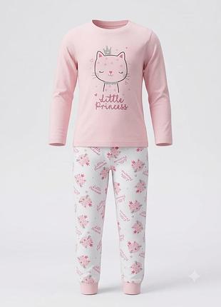 🏷️ новая фирменная хлопковая пижама с кошечкой «little princess» sleep&amp;dream, размер 4-5 лет (104–110 см) - оригинал нижочки!