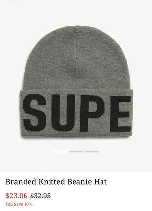 Фирменная вязаная шапка-бини superdry
