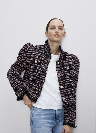 Жакет zara з бахромою та декоративними гудзиками р.м