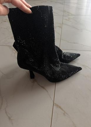 Жіночі ботильйони zara чорні зі стразами, довжина устілки 25 см