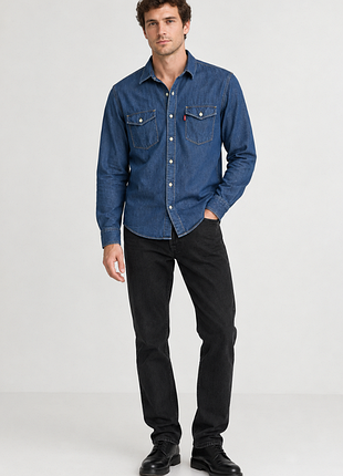 Мужская джинсовая рубашка levis оригинал синяя классическая деним хлопковая рубашка левис с длинным рукавом и карманами в стиле вестерн
