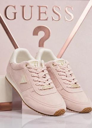 Женские шикарные нежно-розовые кроссовки guess (оригинал) розовые кеды гесс с золотой фурнитурой размер 38 39