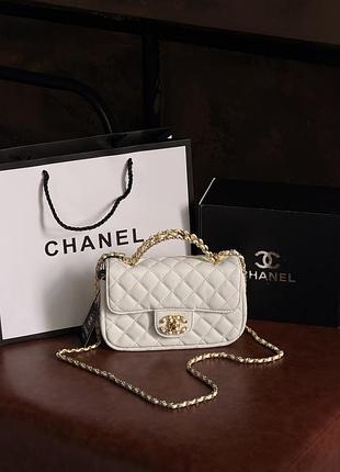 Сумка chanel letter logo top handle flap wallet on chain білий