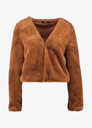 Жіноча вкорочена шуба накидка gina tricot коричнева розмір s