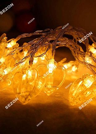 Фігурки led, прищіпка- сердечко, 5м+ перехідник, теплий білий