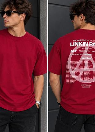 Футболка чоловіча linkin park from zero world tour малиново-червона з принтом