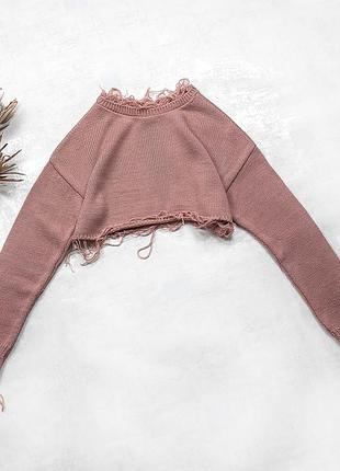 Женский укороченный кроп свитер missguided цвета пыльной розы с необработанными краями xs-s розовый