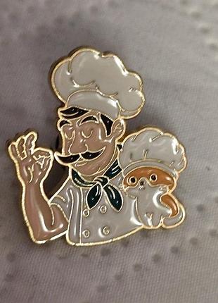 Брошь брошка эмаль металл пин повар и кот рыжий