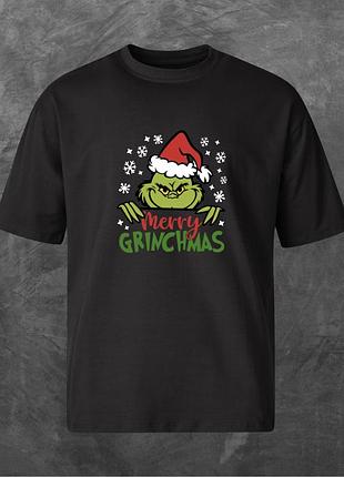 Футболка унисекс с принтом грінч grinch (мод3) оверсайз черная s