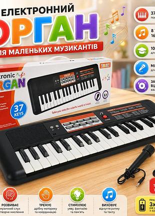 Дитячий синтезатор-піаніно 37 клавіш з мікрофоном, 8 тембрів, 16 ритмів, 10 демо-мелодій, запис та usb-кабель usb