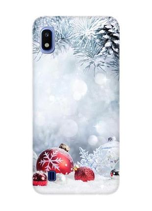 Чехол на samsung galaxy a10 (2019) a105 :: красные шарики (новогодний принт 168)