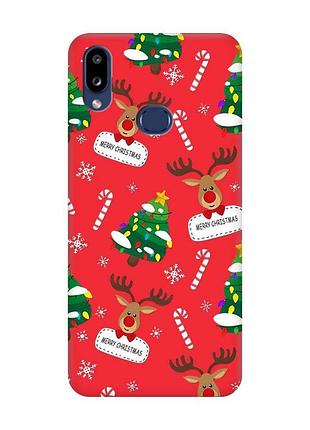 Матовый красный чехол на samsung galaxy a10ѕ a107 рождественский фон (новогодний принт 154)