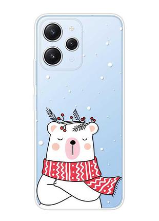 Прозрачный чехол на xiaomi redmi 12 :: медведь в шарфе (новогодний принт 147)