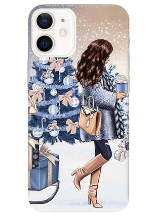 Чехол на iphone 12 mini :: новый год. девушка с подарками (принт 143)