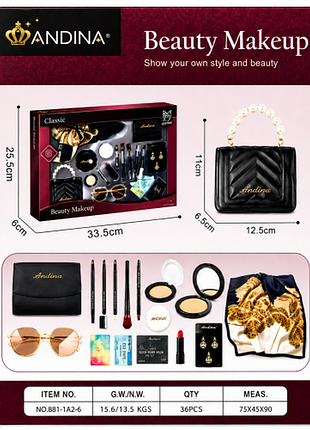 Дитячий набір косметики andina beauty makeup для дівчинки, сумочка, гаманець, декоративна косметика, окуляри, прикраси