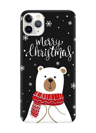 Матовий чорний чохол на iphone 11 pro max ведмедик. з різдвом (принт 146)