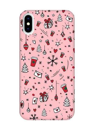 Матовый розовый чехол на iphone x/xs :: праздничный фон (новогодний принт 182)