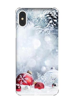 Чохол з потовщеними кутами на iphone x/xs :: червоні кульки (новорічний принт 168)