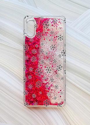 Чохол з плаваючими блискітками для xiaomi redmi 9a рожевий фон сніжинки (принт 204)