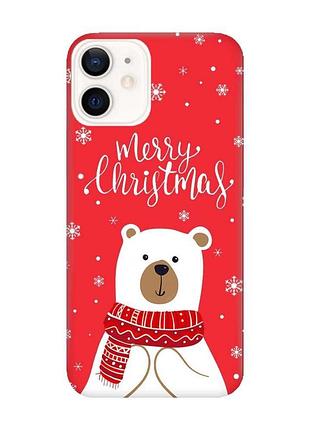 Матовый красный чехол на iphone 12/12 pro :: мишка. с рождеством (принт 146)