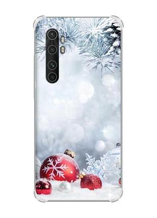 Чохол з потовщеними кутами на xiaomi mi note 10 lite червоні кульки (новорічний принт 168)