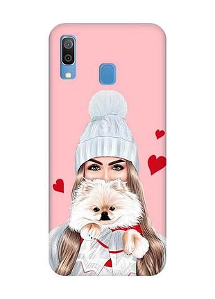 Матовий рожевий чохол на samsung galaxy a30 (2019) / a20 (2019) дівчина з песиком (принт 142)