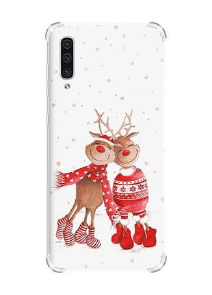 Чехол с утолщёнными углами на samsung galaxy а50 (2019) а505 :: весёлые олени (принт 150)