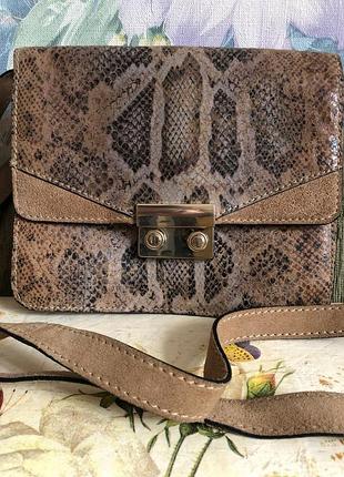 Шкіряна сумка crossbody anokhi з принтом під пітона (100% натуральна шкіра/замша)