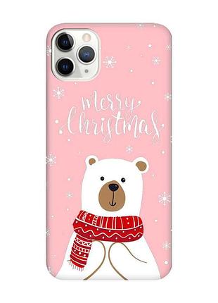 Матовый розовый чехол на iphone 11 pro :: мишка. с рождеством (принт 146)
